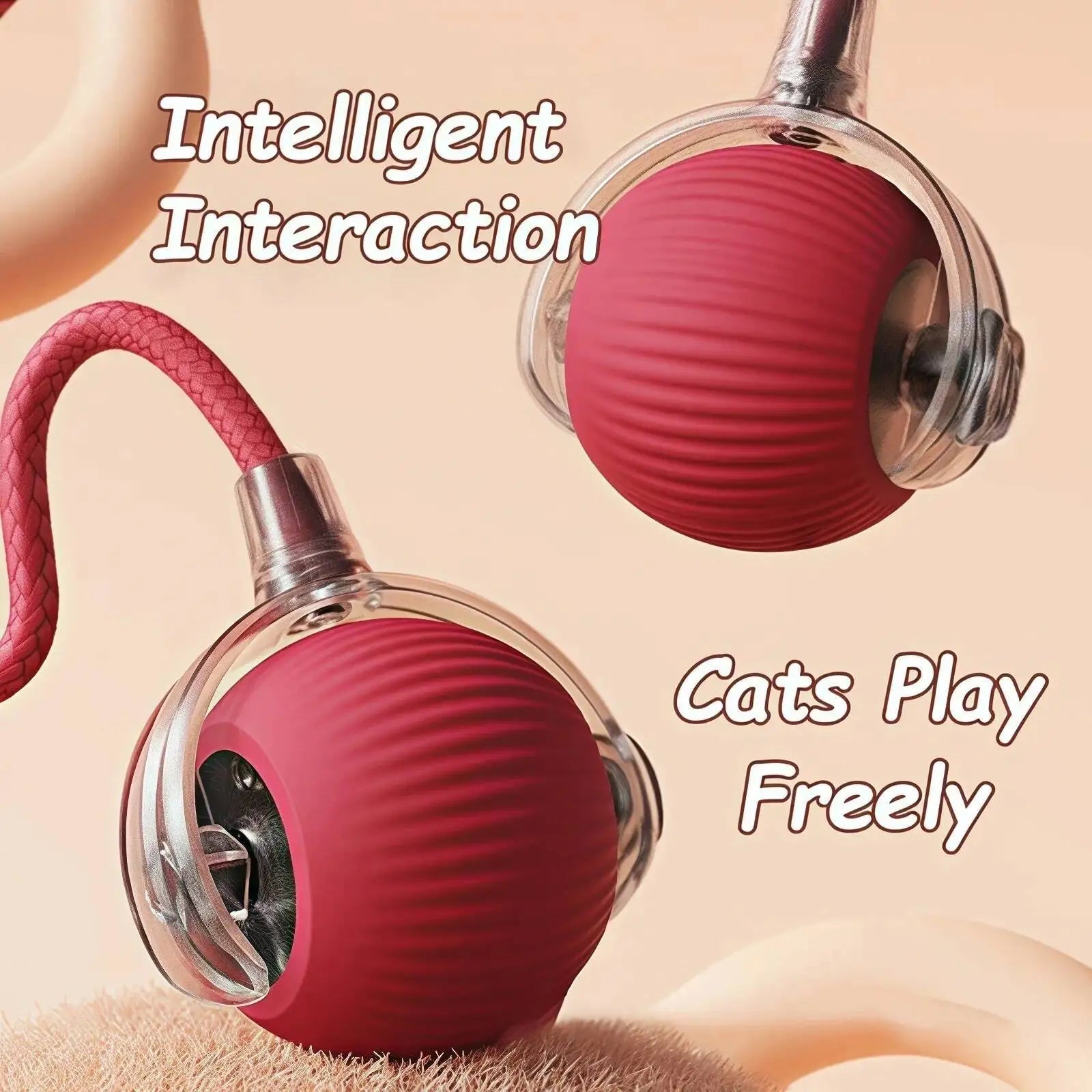 Pelota interactiva  para mascotas: pelota automática que rueda, con cola sintética, recargable e inteligente